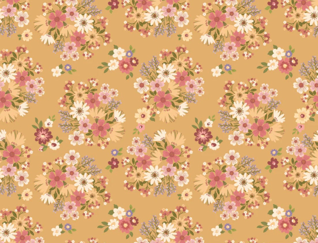 Nature sings Send Her Flowers Yellow | Poppie cotton | in stock | ditsy | floral | vintage | Lori Woods | plaid | birds