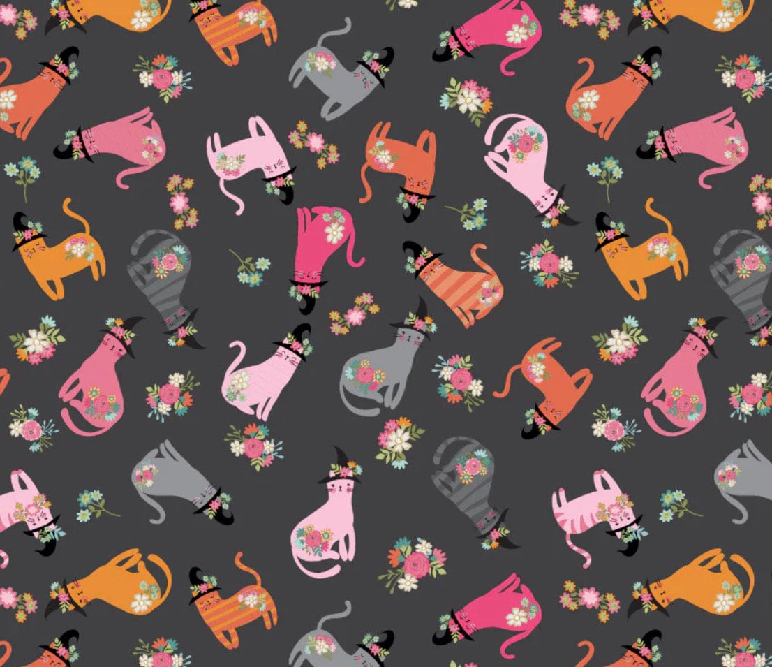 Kitty loves candy - cats in hats black | Poppy cotton | in stock | halloween | witch - trick or treat