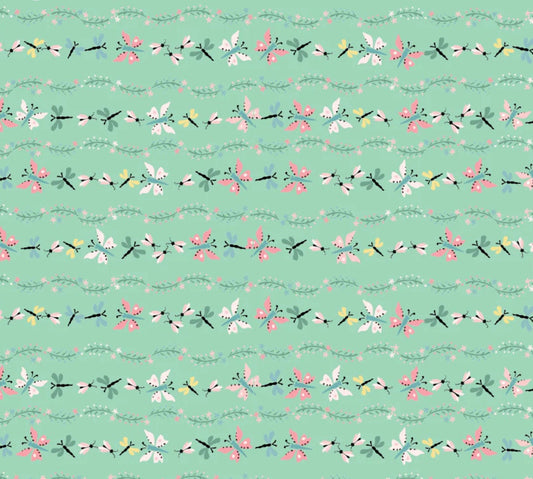 Finding wonder - Bugs and butterflies green | Poppy cotton | in stock | floral | ditsy | vintage | FW24206 Designed by Sheri McCulley