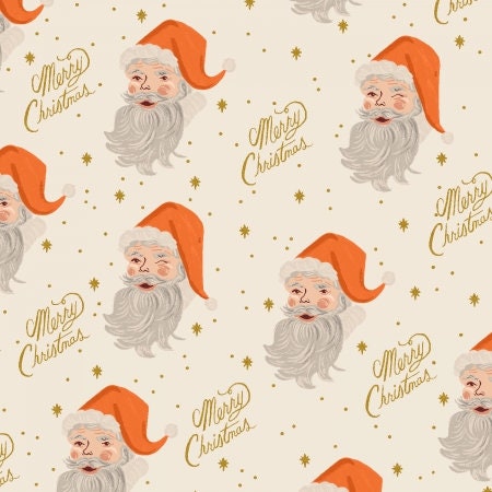 Holiday Classics II santa - cream Metallic Fabric - Rifle paper co - cotton and steel  -christmas - holiday - RP612  - stockings