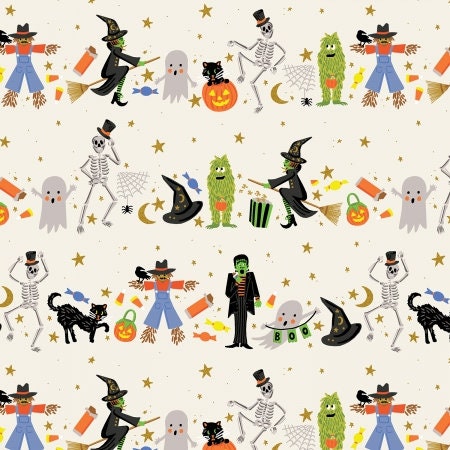 Halloween by Rifle Paper co Halloween Parade - Cream Metallic Fabric - witch ghost trick or treat - C&S - in stock - shipping now