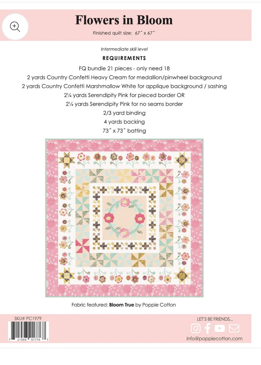 Flowers in bloom quilt Pattern | Poppie cotton | bloom true | 67" x 67" - in stock - paper pattern