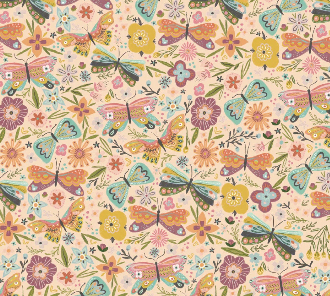 Cottage Charm - Butterfly blossom  peach | Poppie cotton | Kenzie Elston | vintage | in stock - CH24745