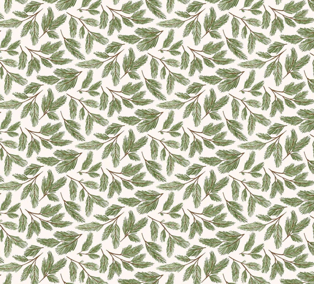 prairie christmas  - Pine boughs white | Poppie cotton | Amanda Grace | holiday | shipping June 2024 - PC24356