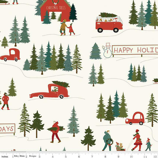 Christmas is in town | C14740 cream | 100% cotton | Sandy Gervais | holiday - festive - tree - in stock