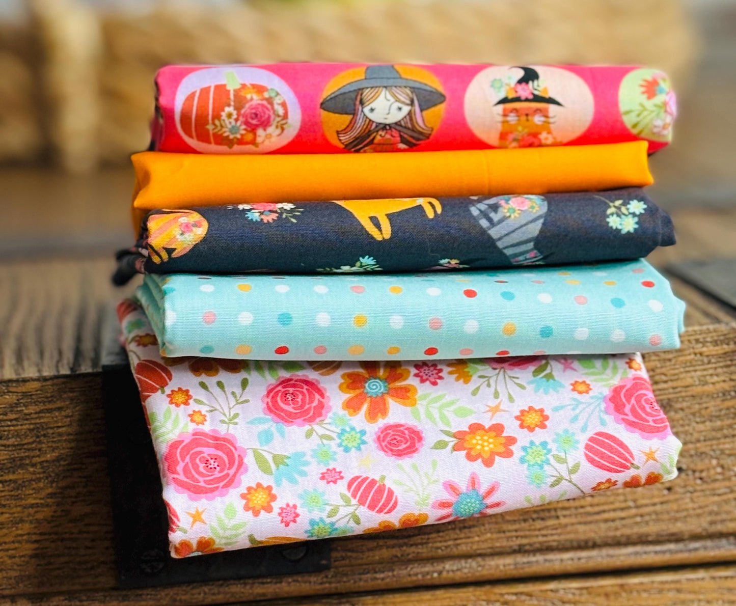 Sweetest witch in town - 5 fat quarter bundle - halloween - pumpkin - pink  | Poppie cotton Lori Holt