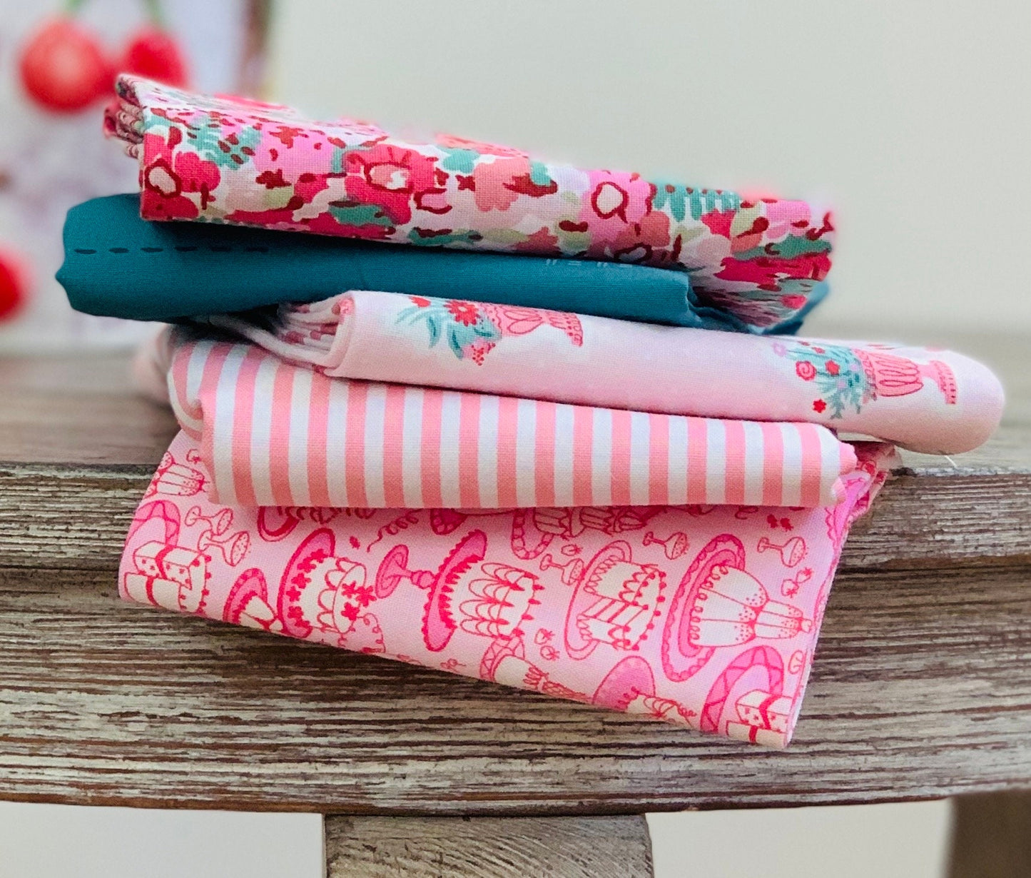 Garden party mini bundle and blenders - 5 fat quarters - pink - high tea - floral - cake - summer