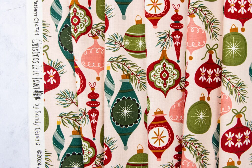 Christmas is in town in town 5" inch stacker | 5-14740-42 | 100% cotton | Sandy Gervais | holiday - festive - tree - in stock