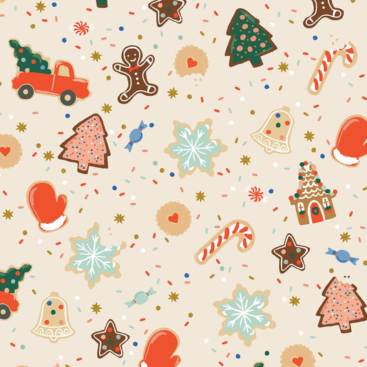 Holiday classics III by Rifle Paper co RP617-CR2M  - Christmas Cookies - CREAM Metallic Fabric - Christmas - in stock