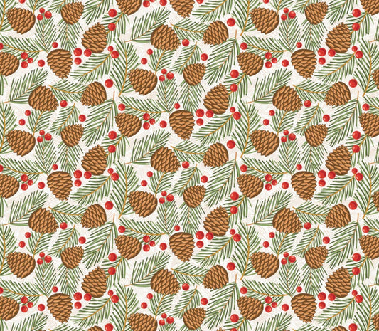 prairie christmas  - traditional pine cones white | Poppie cotton | Amanda Grace | holiday | shipping June 2024 - PC24365