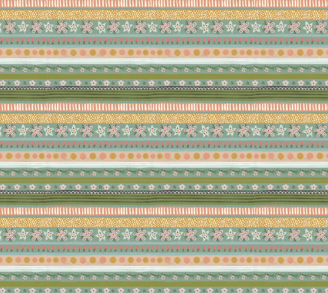 Cottage Charm - Garden stripe blue| Poppie cotton | Kenzie Elston | vintage | in stock - CH24760