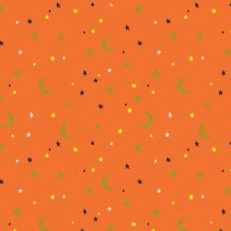 Halloween by Rifle Paper co - October Night - orange Metallic Fabric - witch ghost trick or treat - In Stock- C&S