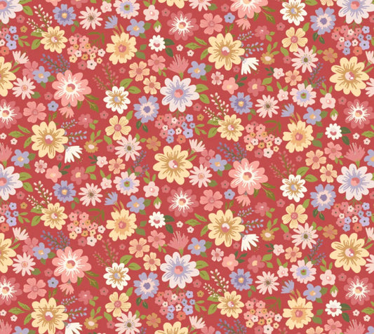 Nature sings Wildflowers pink | Poppie cotton | in stock | ditsy | floral | vintage | Lori Woods | plaid | birds