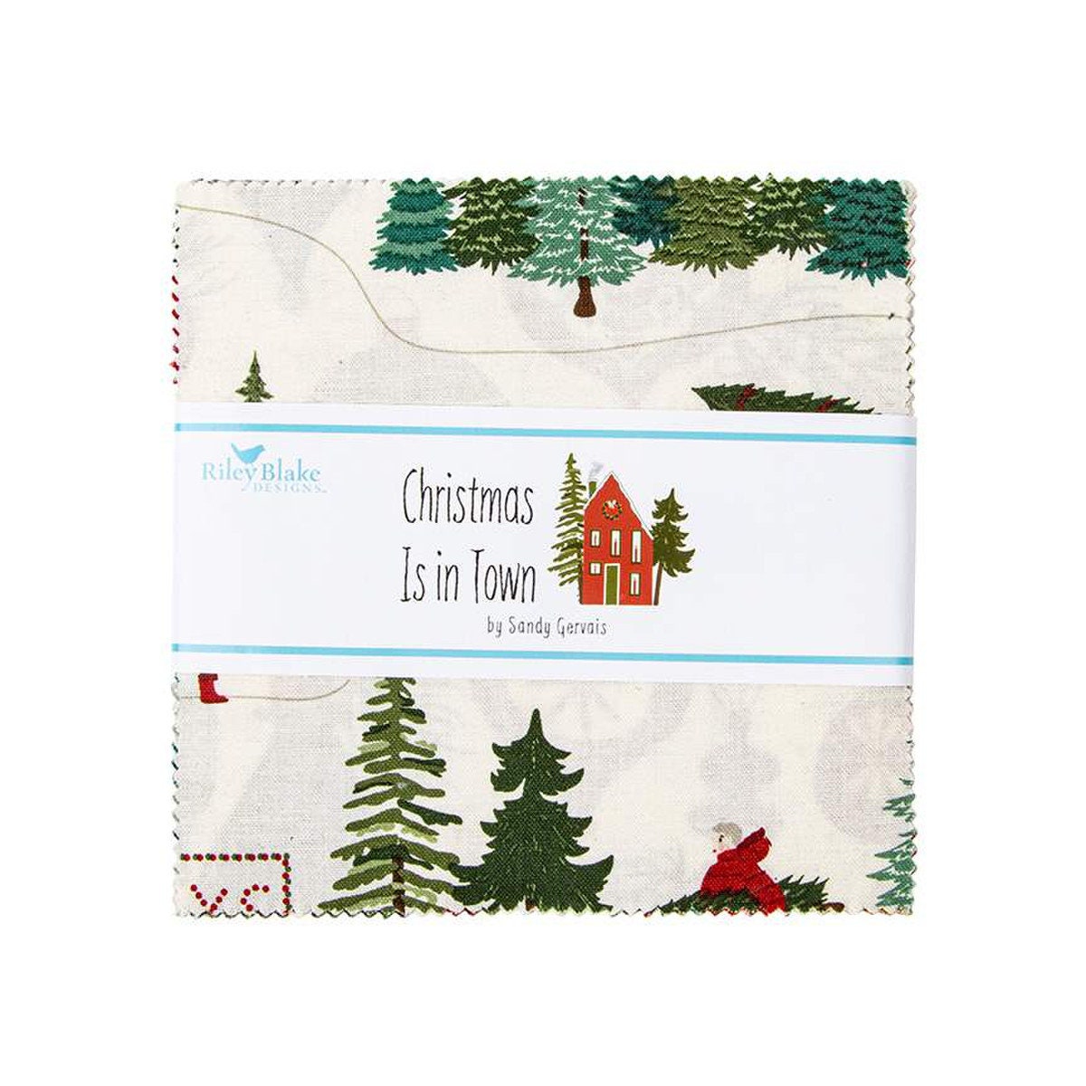 Christmas is in town in town 5" inch stacker | 5-14740-42 | 100% cotton | Sandy Gervais | holiday - festive - tree - in stock