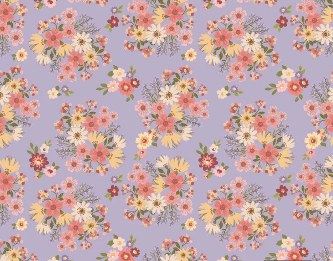 Nature sings Send Her Flowers lavender | Poppie cotton | in stock | ditsy | floral | vintage | Lori Woods | plaid | birds