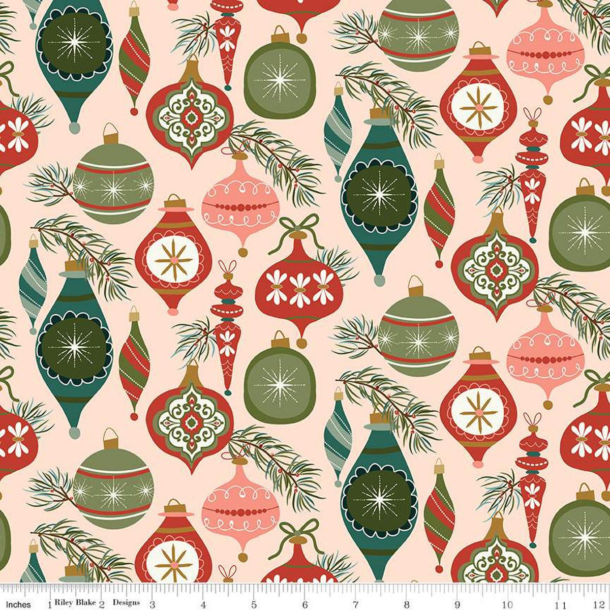 Christmas is in town ornaments | C14741 blush | 100% cotton | Sandy Gervais | holiday - festive - tree - in stock