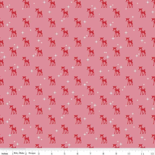 Cozy Christmas by Lori Holt - C5364-Pink | RBD | Cozy Christmas Reindeer Pink | 100% cotton | holiday fabric l ships fast