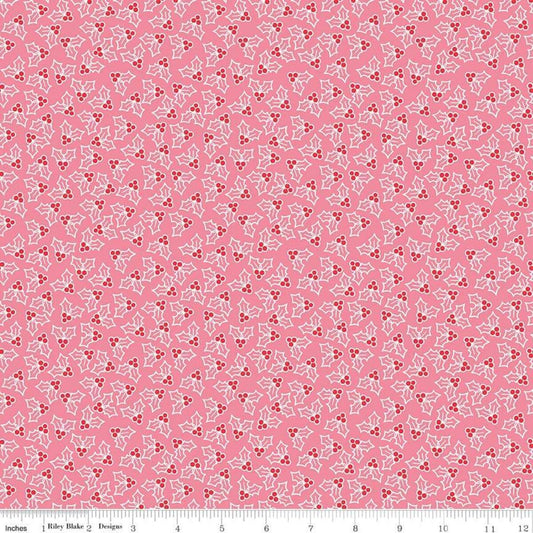 Cozy Christmas by Lori Holt - C7973-PINK | RBD | Holly in Pink | 100% cotton | holiday fabric