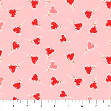 Love in bloom  FIGO -  Lollipops yardage 90622-20 | in stock | Louise Pretzel | valentine | Red | Pink | Hearts | Roses | Kisses | PINK