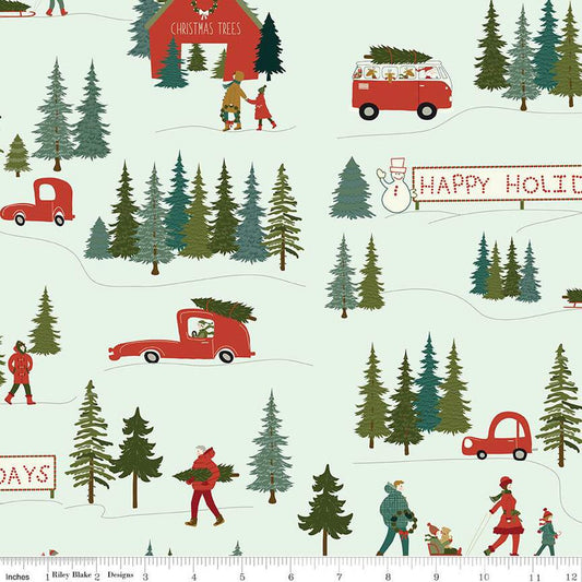 Christmas is in town | C14740 mist | 100% cotton | Sandy Gervais | holiday - festive - tree - in stock