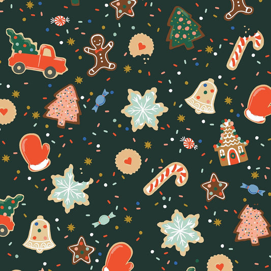 Holiday classics III by Rifle Paper co RP617-EV1M  - Christmas Cookies - Evergreen Metallic Fabric - Christmas - in stock