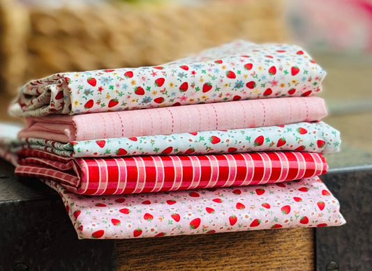 Market day  strawberries - seasonal - 5 fat quarter bundle - Strawberry - mushroom blooms - plaid | Poppie cotton Lori Holt