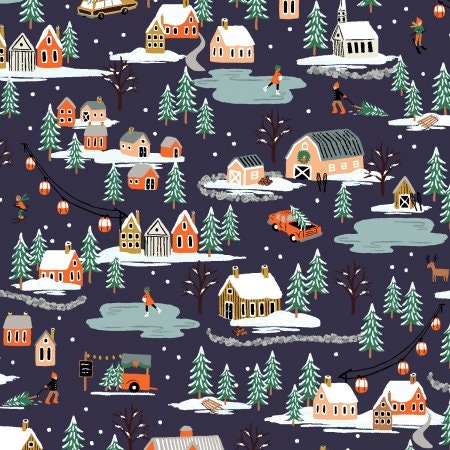 Holiday Classics II Holiday  village navy  - Rifle paper co - cotton and steel  -christmas - holiday - RP6  - christmas scene