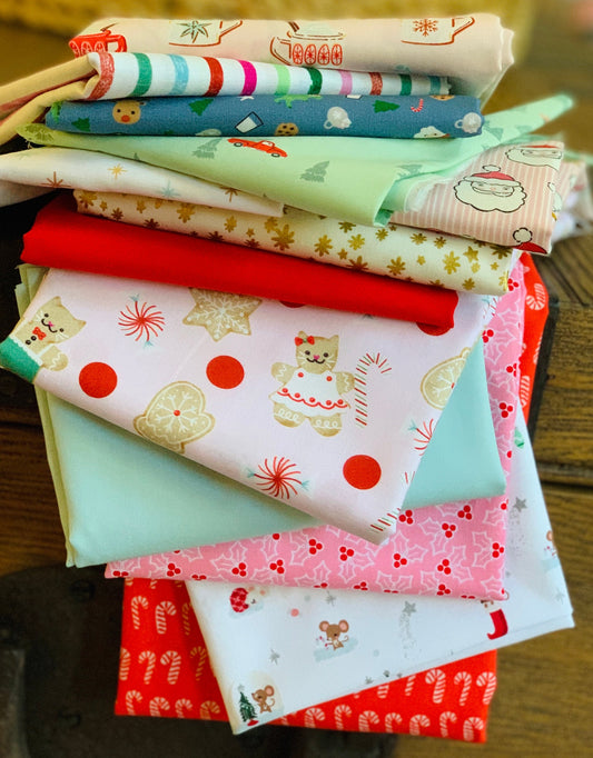 Holiday cuties - curated bundle - 13 piece FQ or 1/2 yard - AGF - oh what fun - Poppie cotton - lori holt - christmas in the cabin