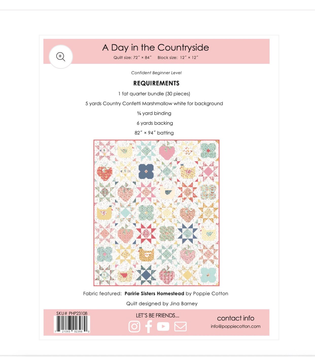 A day in the countryside paper pattern | Poppie cotton | prairie sisters homestead quilt size 72" x 84"  - in stock - paper pattern - spring