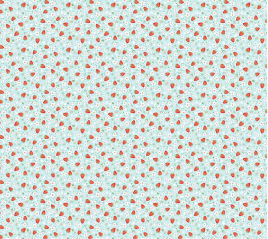 Market day  - Mini Strawberries teal | Poppie cotton | Amy Jordan | vintage | in stock - MK24558