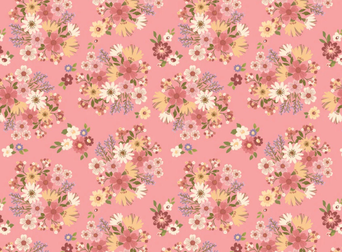 Nature sings Send Her Flowers pink | Poppie cotton | in stock | ditsy | floral | vintage | Lori Woods | plaid | birds