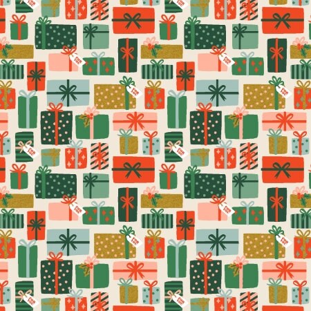 Holiday Classics II holiday gifts - cream Metallic Fabric - Rifle paper co - cotton and steel  -christmas - holiday - RP615  - stockings