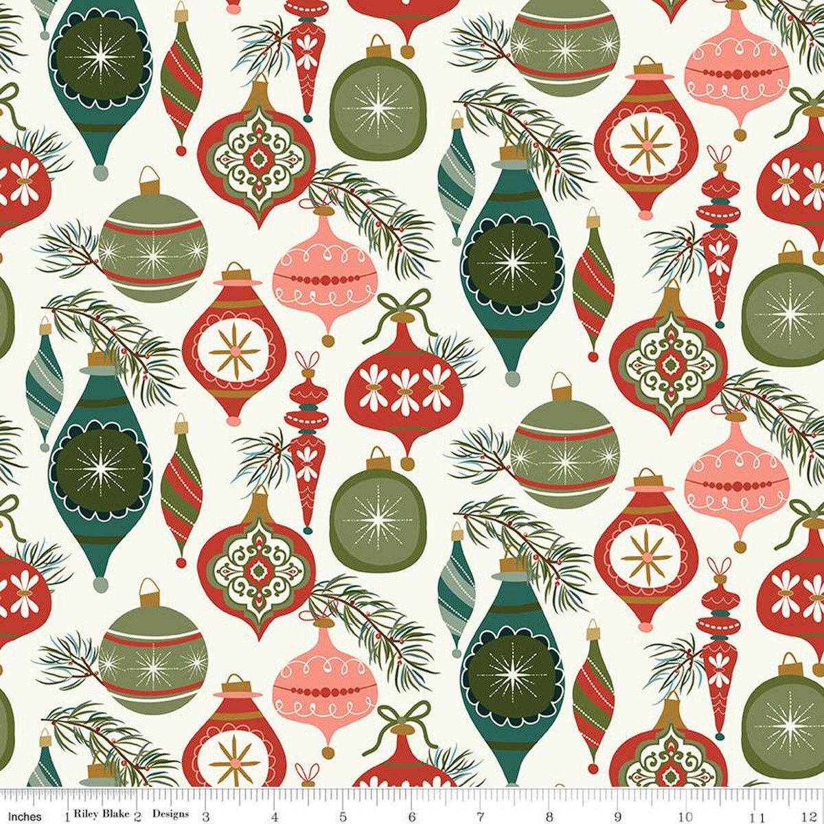 Christmas is in town ornaments | C14741 cream | 100% cotton | Sandy Gervais | holiday - festive - tree - in stock