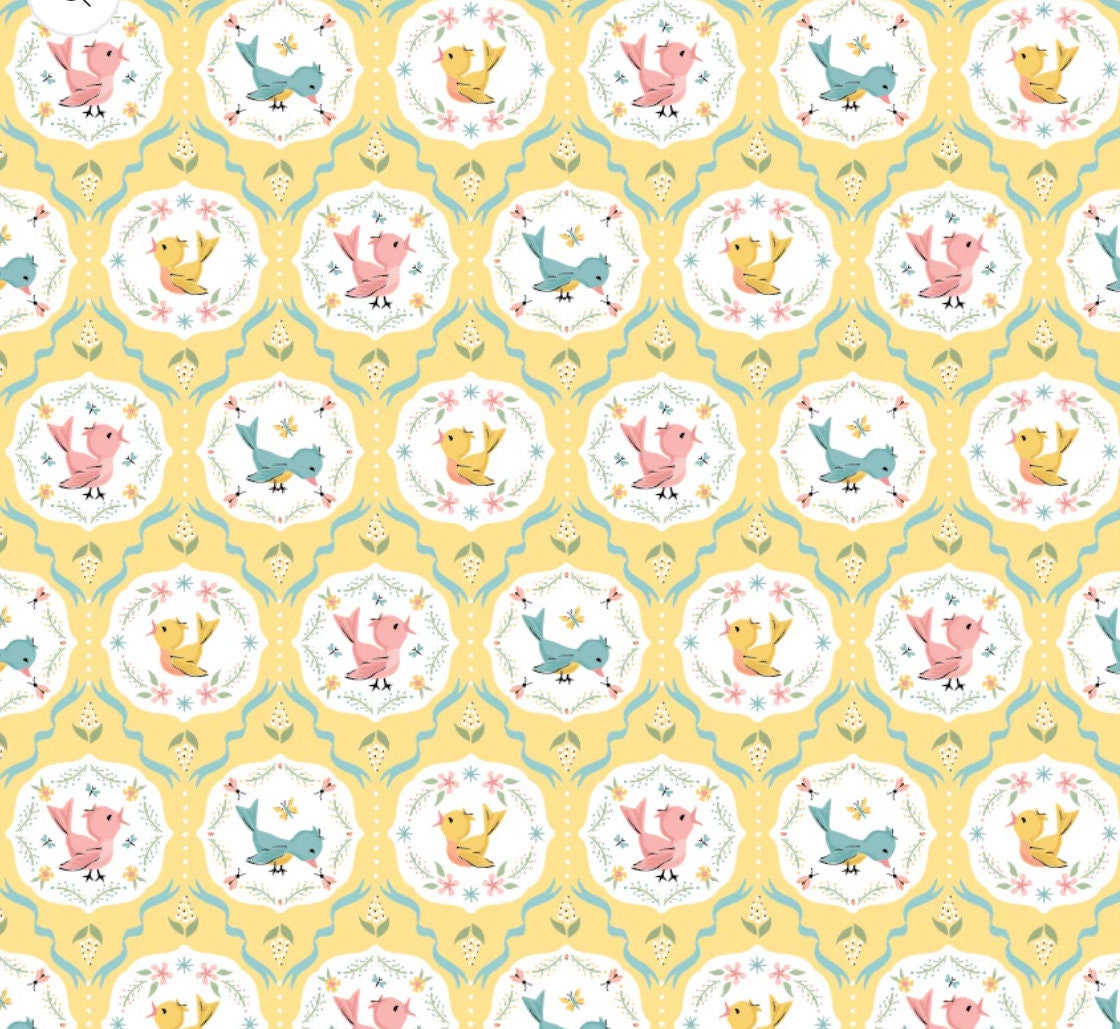 Finding wonder - Tweeting yellow | Poppy cotton | in stock | floral | ditsy | vintage | FW24209 Designed by Sheri McCulley