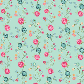 Calico Cowgirls  -  Poppie cotton Lori woods | in stock - Floral & Vines teal  CW24817