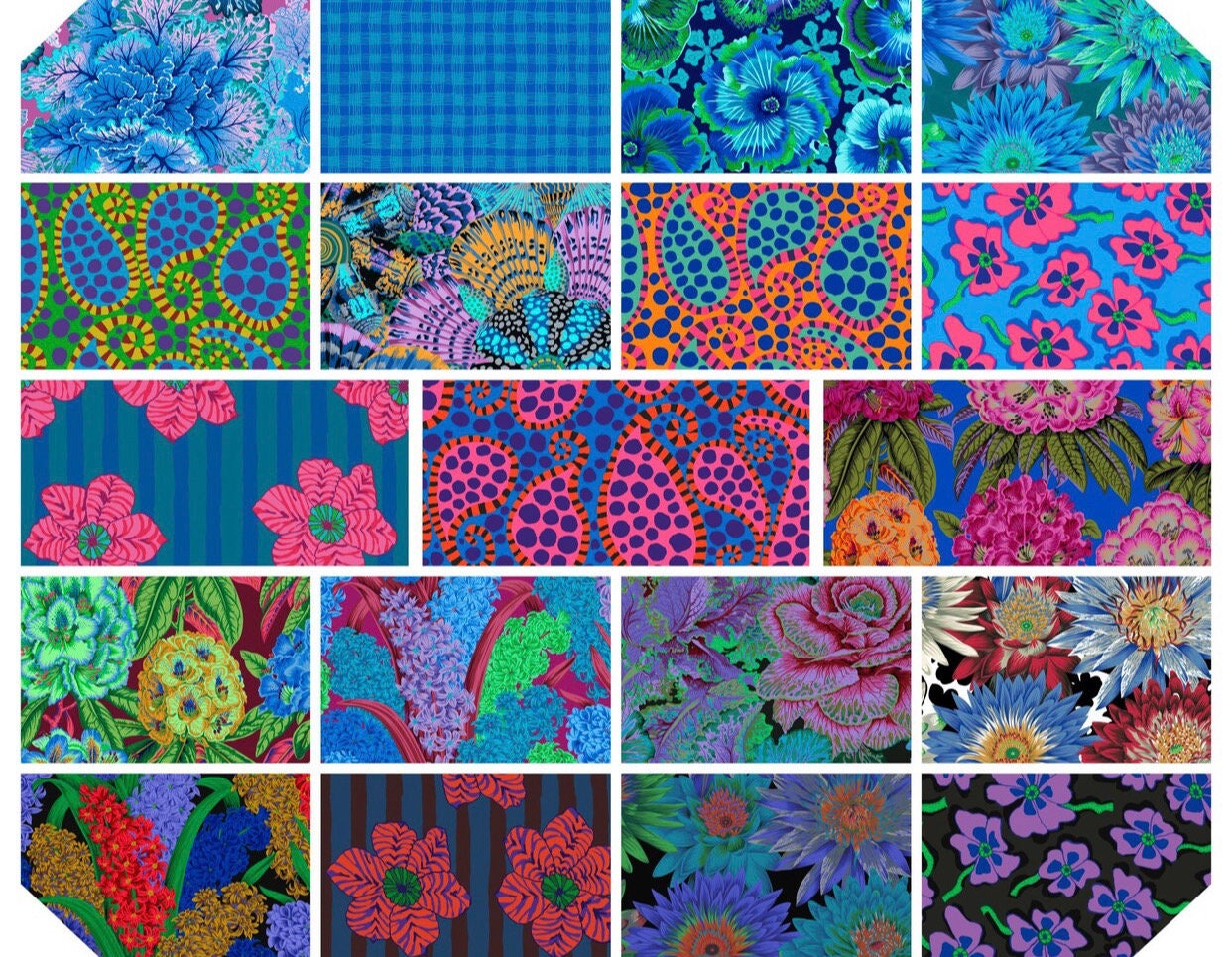 Kaffe Fassett Aug 2023 COOL 19 pc - Free Spirit - IN STOCK - Fat quarter bundle