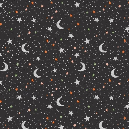 Halloween by Rifle Paper co Halloween - October Night - Black Metallic Fabric - witch ghost trick or treat - In Stock- C&S