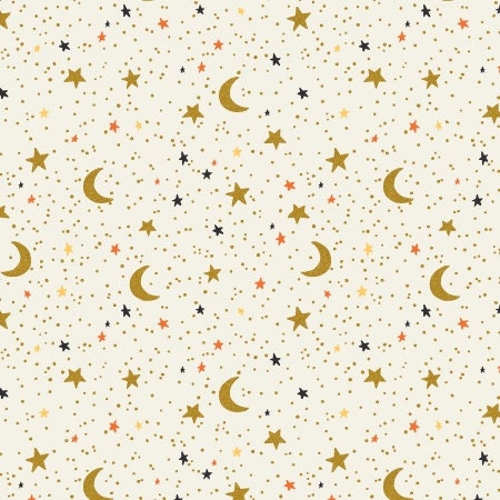 Halloween by Rifle Paper co Halloween - October Night - cream Metallic Fabric - witch ghost trick or treat - In Stock- C&S