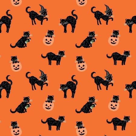 Halloween by Rifle Paper co - Black Cat - Orange Fabric - witch ghost trick or treat - In Stock- C&S