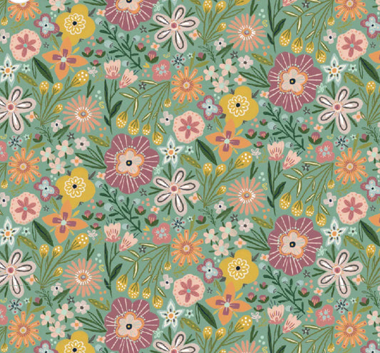 Cottage Charm  - Bursting blossom teal | Poppie cotton | Kenzie Elston | vintage | in stock - CH24750