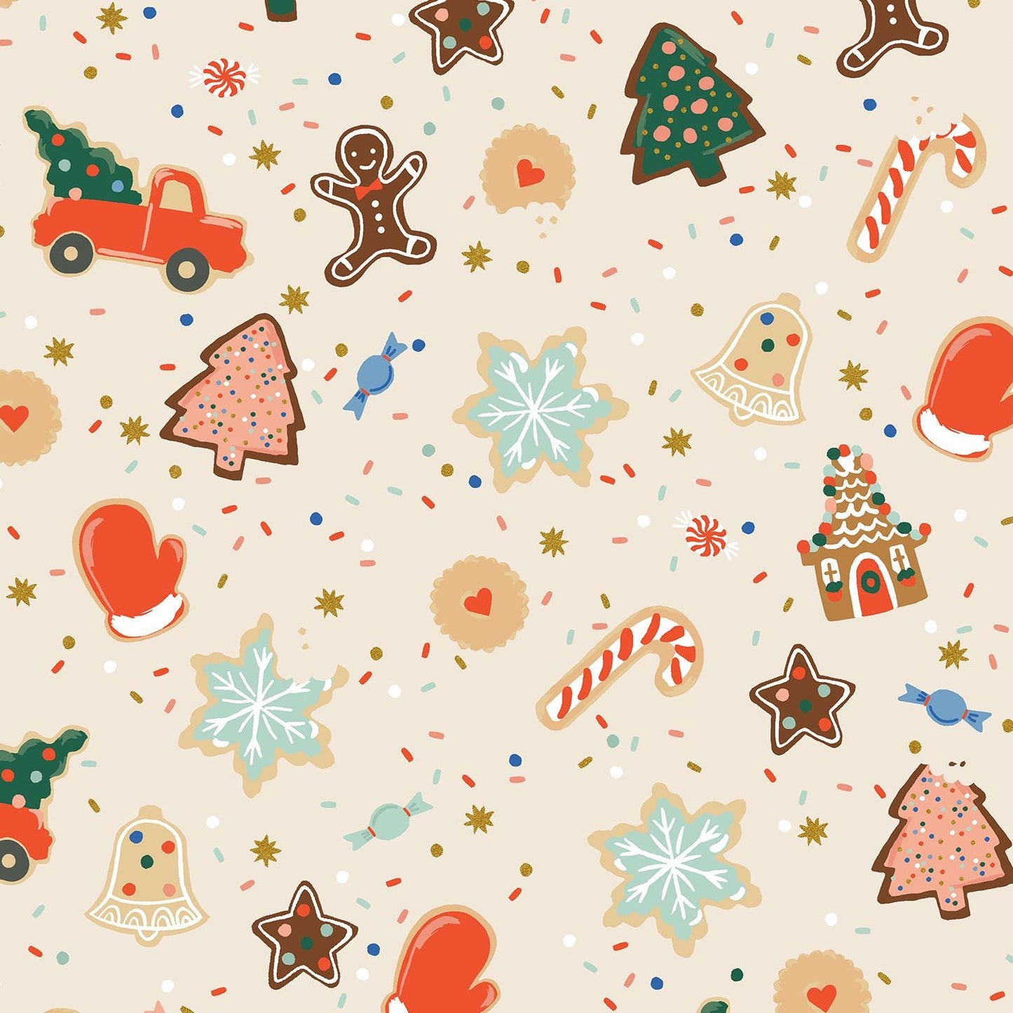 Holiday classics III by Rifle Paper co RP617-CR2M - Christmas Cookies - CREAM Metallic Fabric - Christmas - in stock