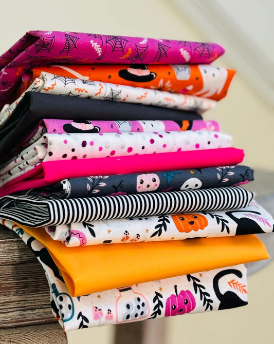 By the glow of the moon and more mini 12 fat quarter bundle Halloween -  orange pink black - cotton and steel - Dominika Godette