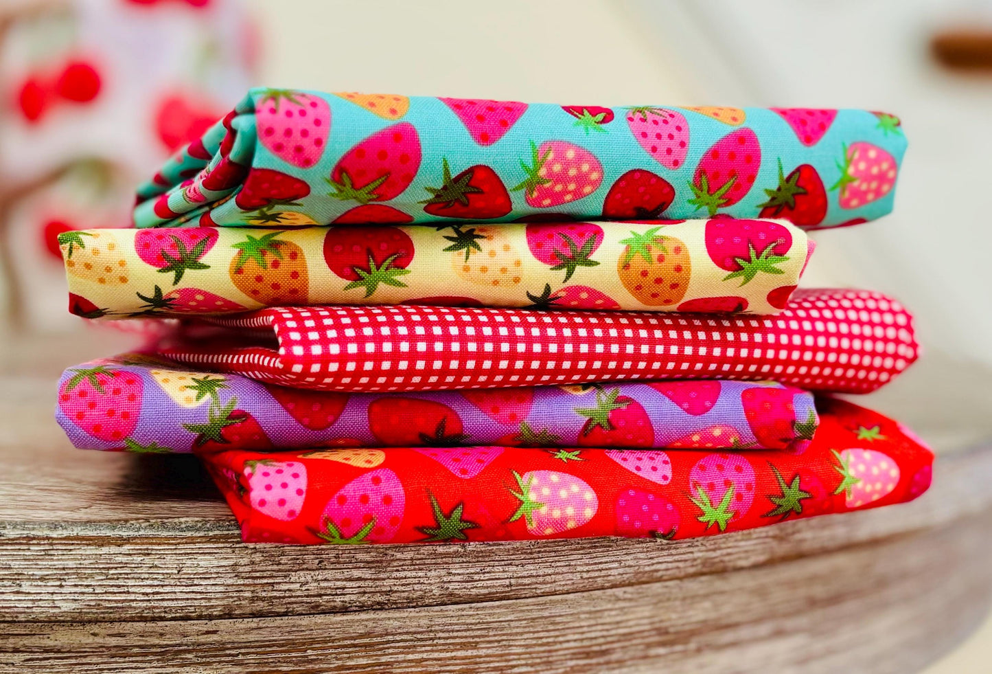 Calico Cowgirls - 5 Fat quarter / Half bundle Poppie cotton Lori woods | shipping Oct * 2024 - strawberry pie - strawberries plaid