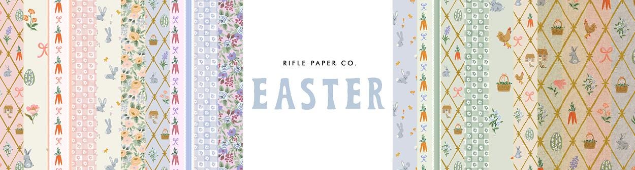 Easter by Rifle Paper co RP1506-GR3M Easter - Spring Meadow - GREEN Metallic Fabric - Bunnies - Cream Fabric