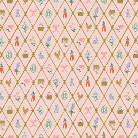 Easter by Rifle Paper co RP1501-BL2M - Easter Lattice - Blush Metallic Fabric - shipping Jan '25