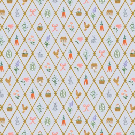 Easter by Rifle Paper co RP1501-BL3M - Easter Lattice - Blue Metallic Fabric - shipping Jan '25