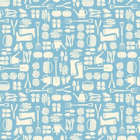 LV800-SB4 In The Vegetable Garden - Garden - Sky Blue Fabric | Cotton+Steel Fabrics | Loes van Oosten - in stock