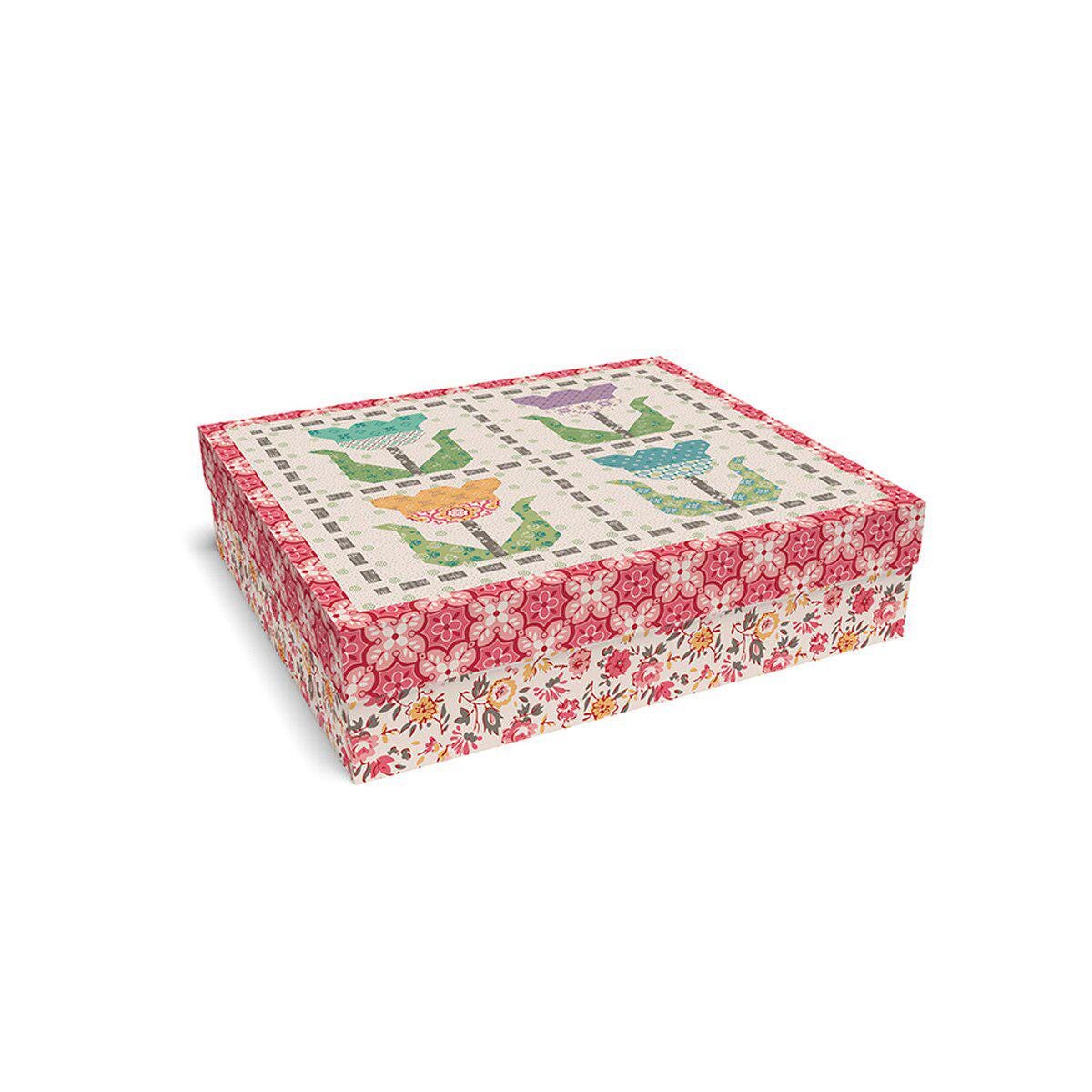 The Stitched Tulips Quilt Boxed Kit - Lori Holt KT-15870 Finished size 77" x 94" - Piece and plenty - in stock - Free US shipping