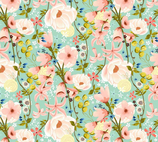 Preorder** Serenity Blooms - Woven Memories Mint | Poppie cotton | Ginger Deverell | vintage | shipping Jan 2025 - SR24517