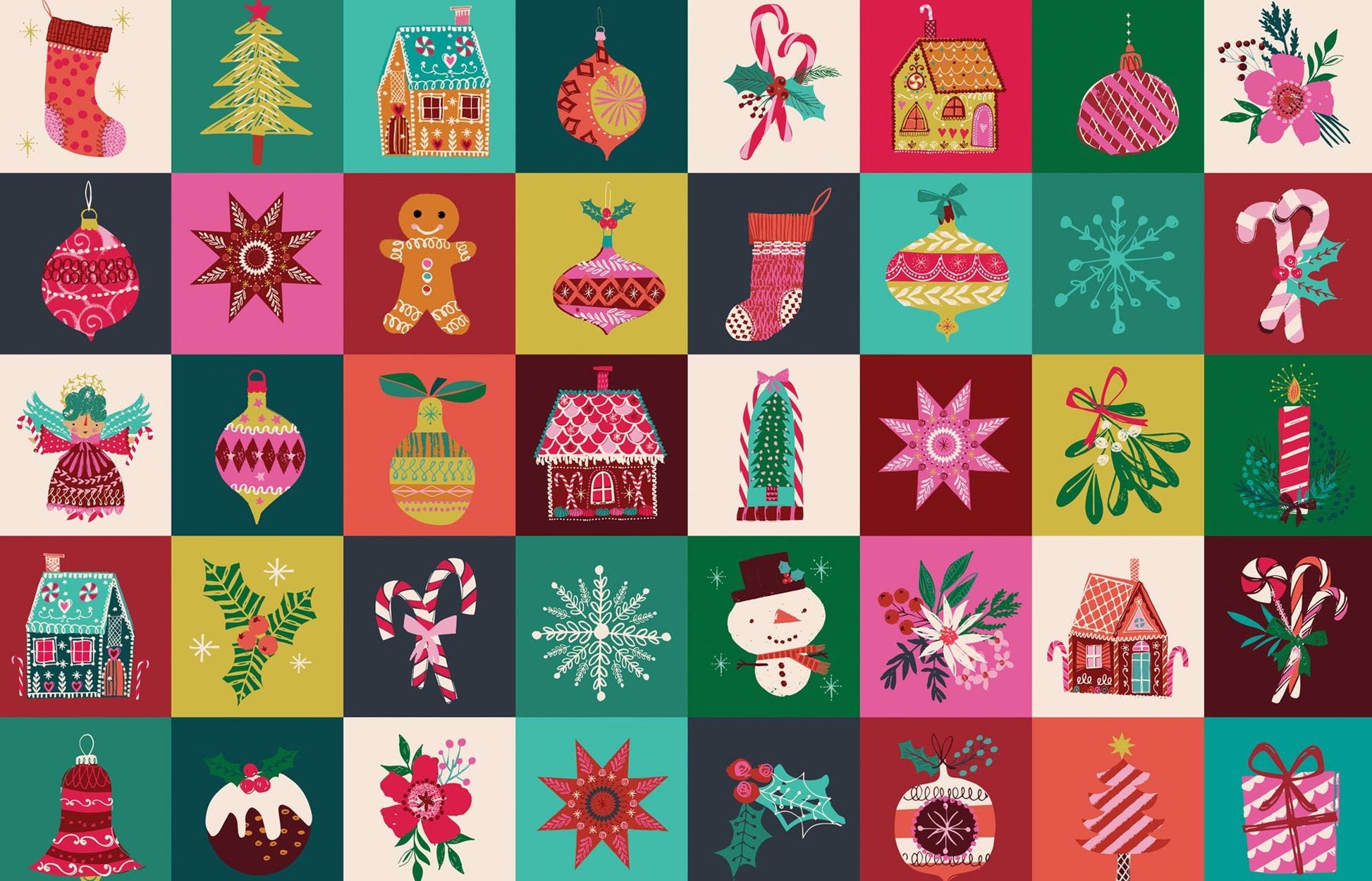 Candy Cane Christmas | Dashwood studios | in stock | Helen Black | holiday brights - 2508 - 28 1/2 " x WOF panel. Each square 5 1/2 x 5 3/4